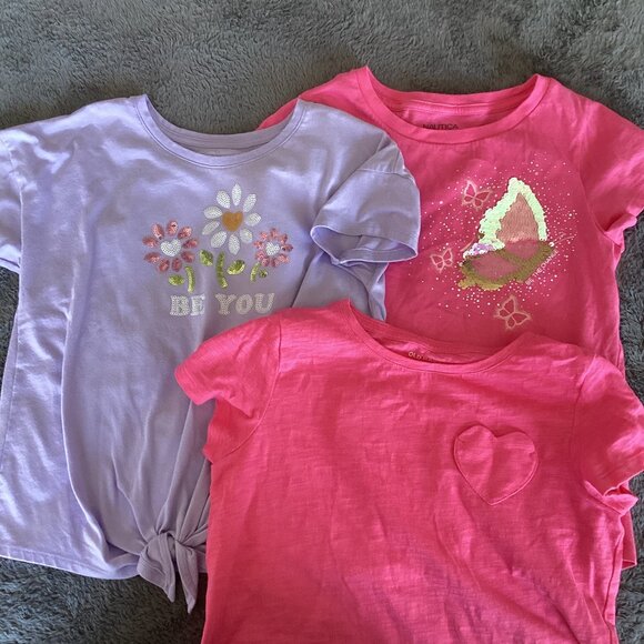 Set of 3 Short Sleeve T-Shirts in Pinks and Purples, Size L (10/12) - Picture 1 of 5